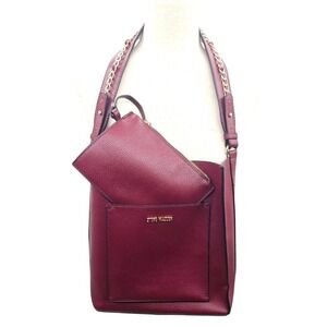 Steve Madden Burgundy‎ Faux Leather Shoulder Bag Set With Crossbody Strap EUC